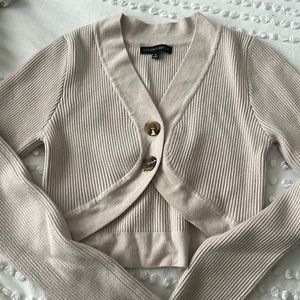 Cropped ribbed sweater - cream color